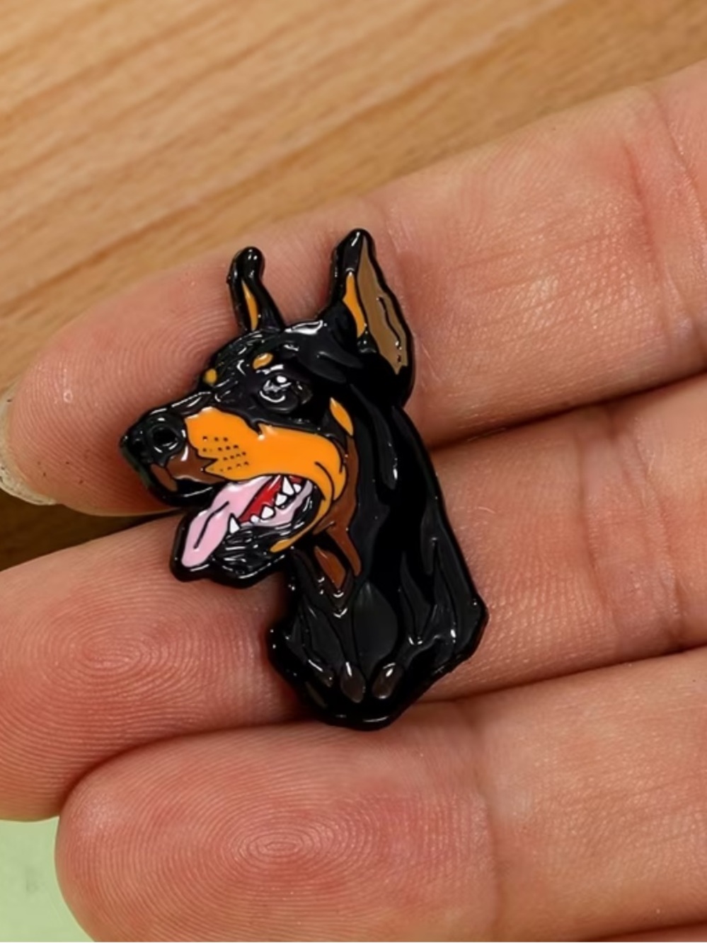 Doberman Enamel Pin - Black and Tan Dog Head Accessory
